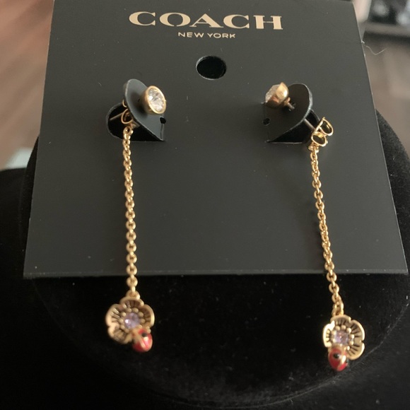 Coach good over sterling silver cz flower/ladybug drop earrings - Picture 1 of 1